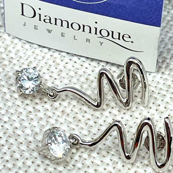 Diamonique Jewelry - Unique Diamonique Sterling Silver 925 Earrings – 1" Length, 4.6g